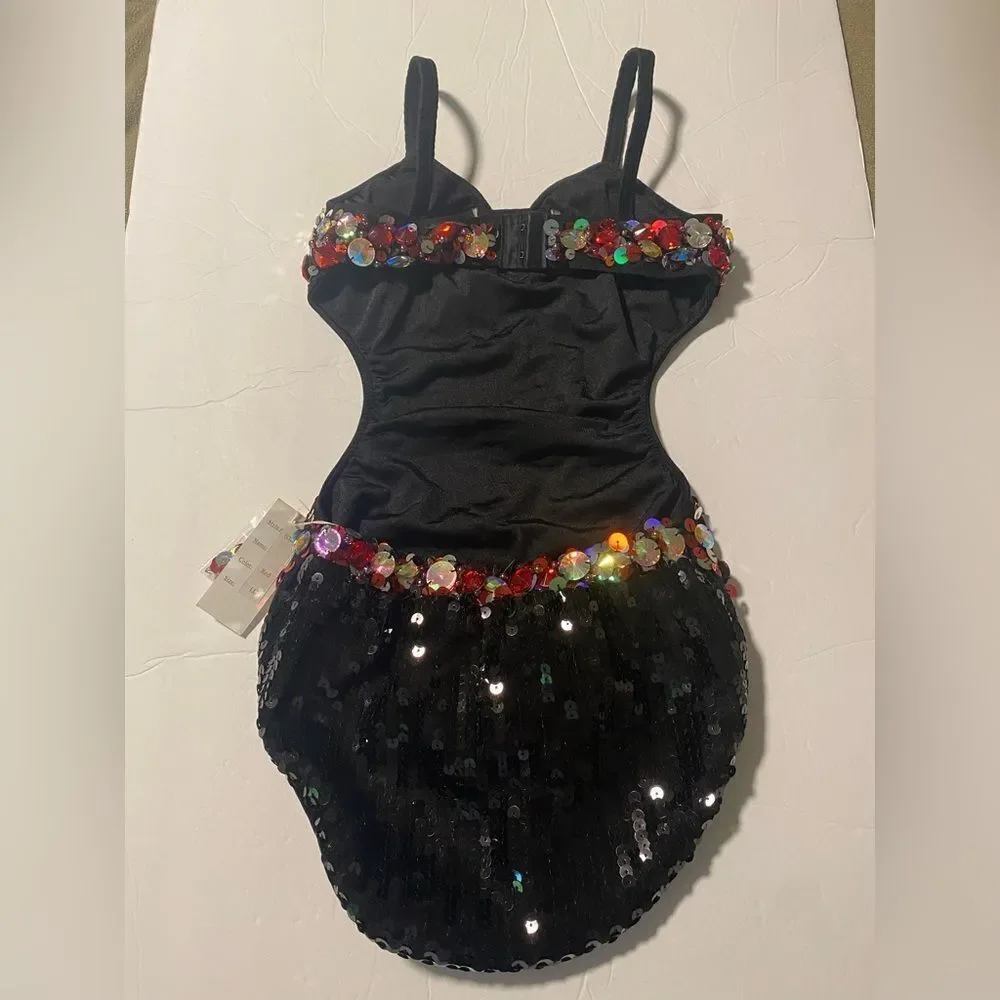 Glamour competition solo dance costume black red jazz broadway LC large NWT